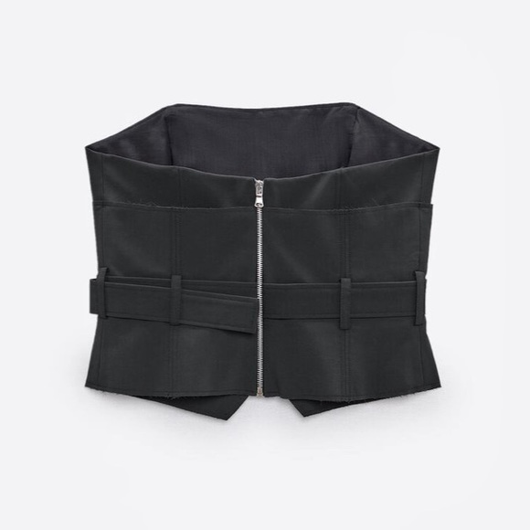 Zara NWOT dark gray strapless corset belted tube top - Picture 9 of 10